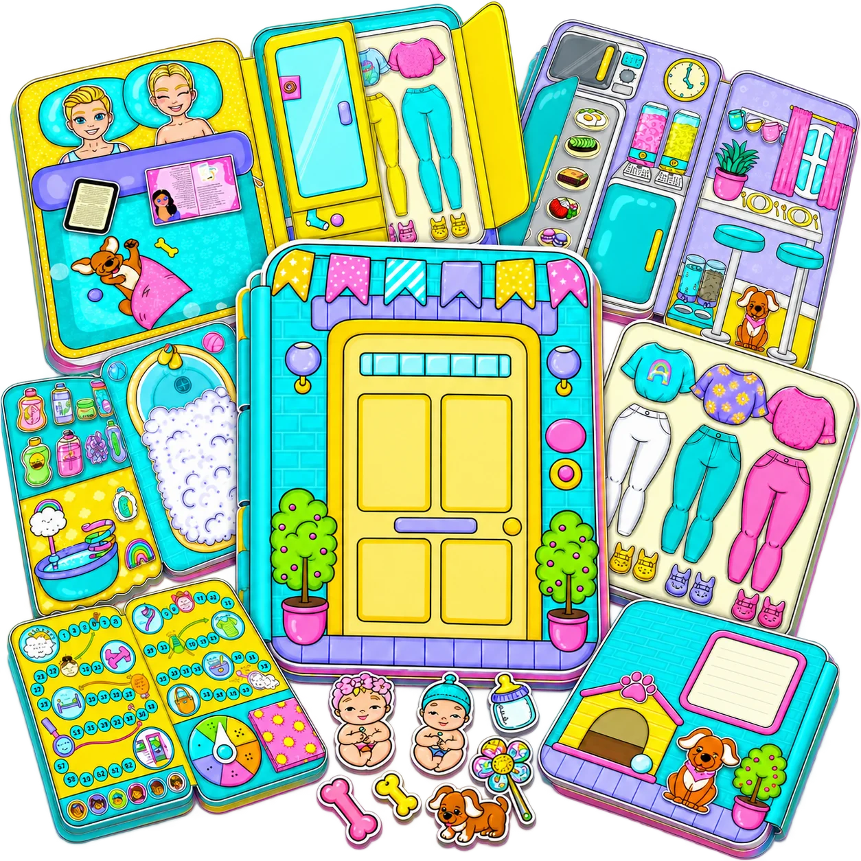 Kit Mini Mundo Casa dos Sonhos com casa, quarto, banheiro, cozinha, personagens e acessórios recortados